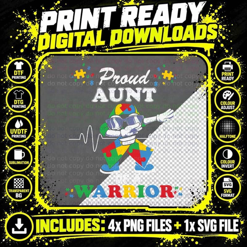 Proud Aunt of a Warrior Autism T-Shirt Png SVG Digital Bundle