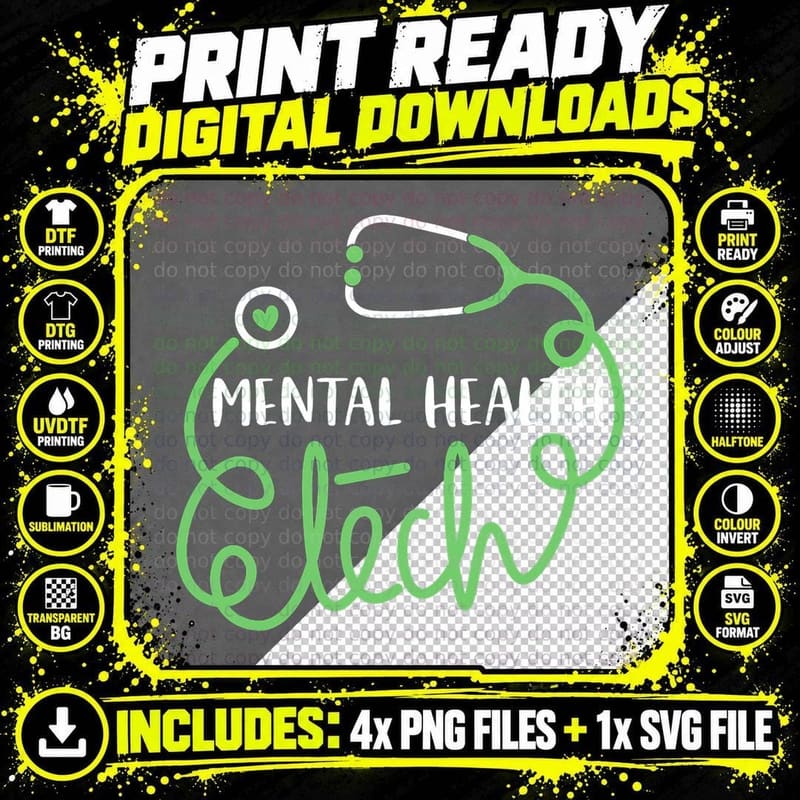 Psychiatric Technologist Psych Technician Mental Health Png SVG Digital Bundle