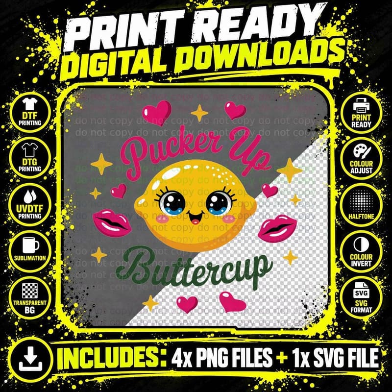 Pucker up Buttercup Summer T-Shirt Png SVG Digital Bundle