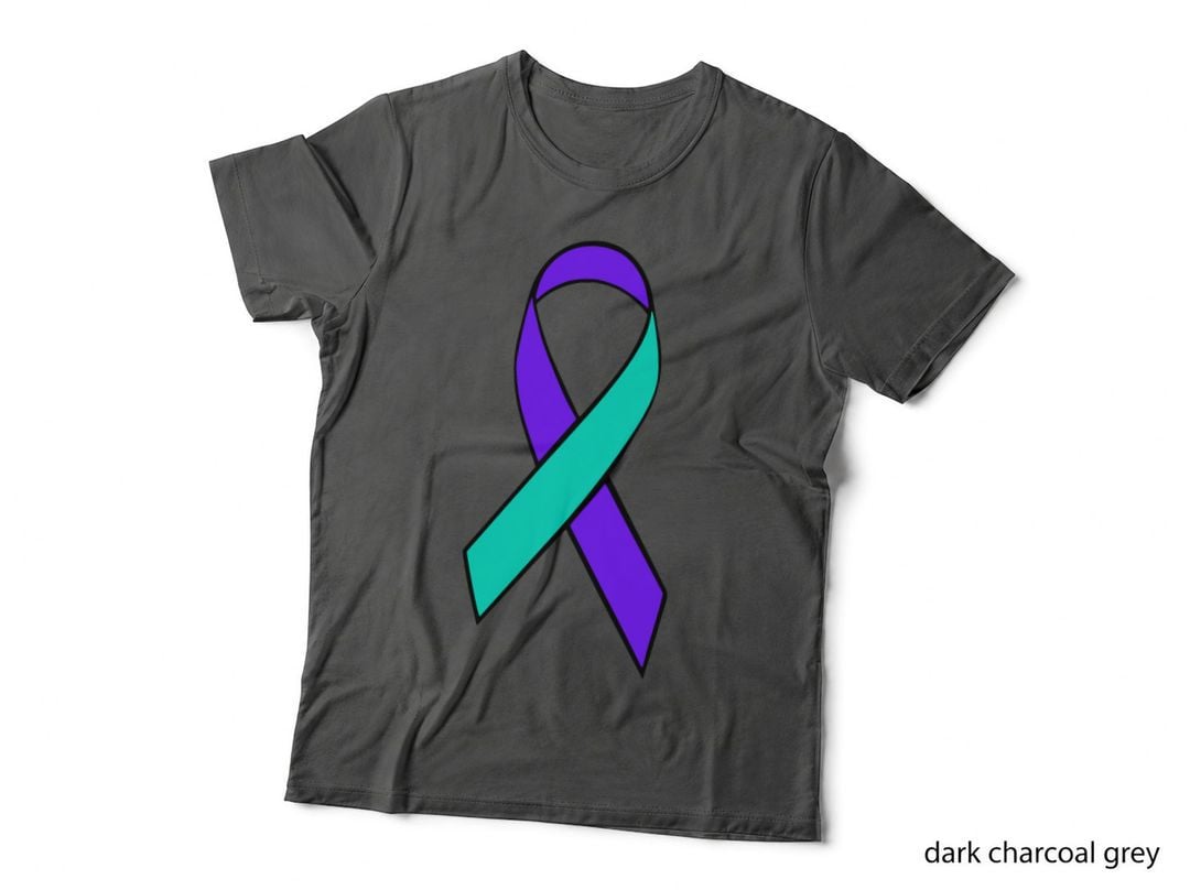 Purple and Teal Ribbon on Gray Background Suicide Awareness T-Shirt