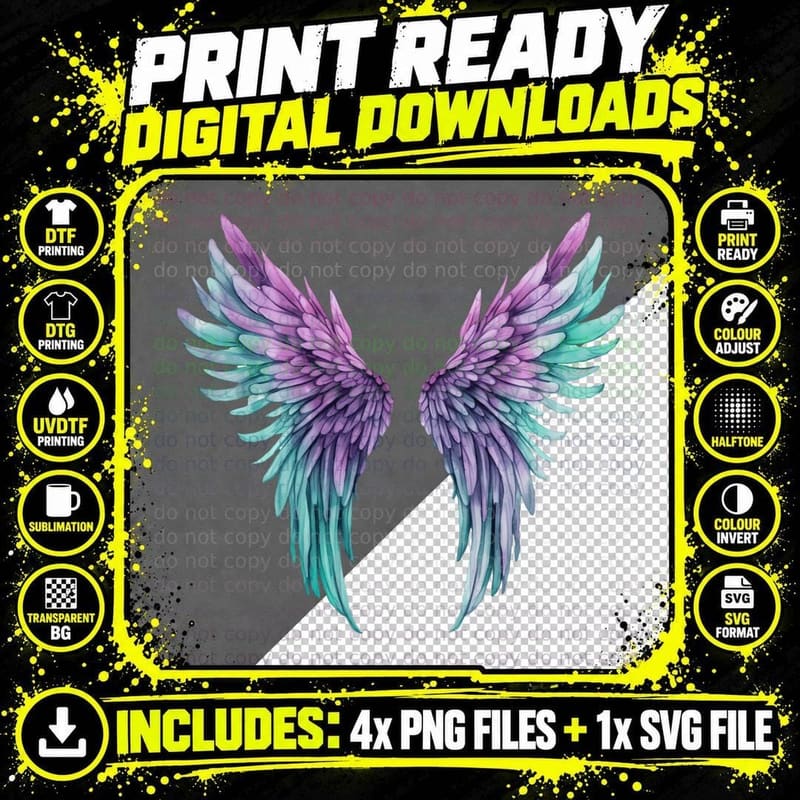 Purple and Teal Wings Suicide Awareness T-Shirt Png SVG Digital Bundle