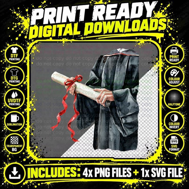 Rear Figure Red Ribbon Diploma Graduation T-Shirt Png SVG Digital Bundle