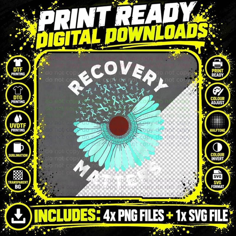 Recovery Matters Alcohol Drug Awareness Addiction Ribbon Png SVG Digital Bundle