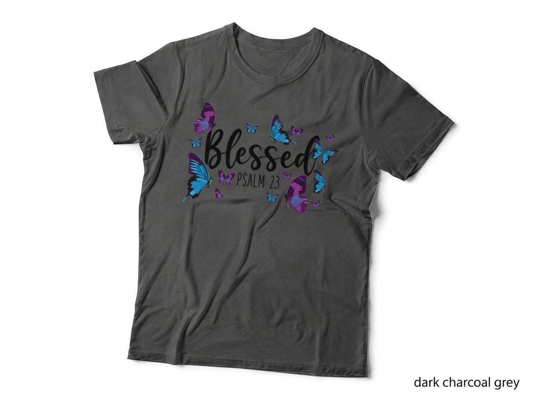 Christian Bible Verse Quote Butterfly Blessed Psalm 23 T-Shirt