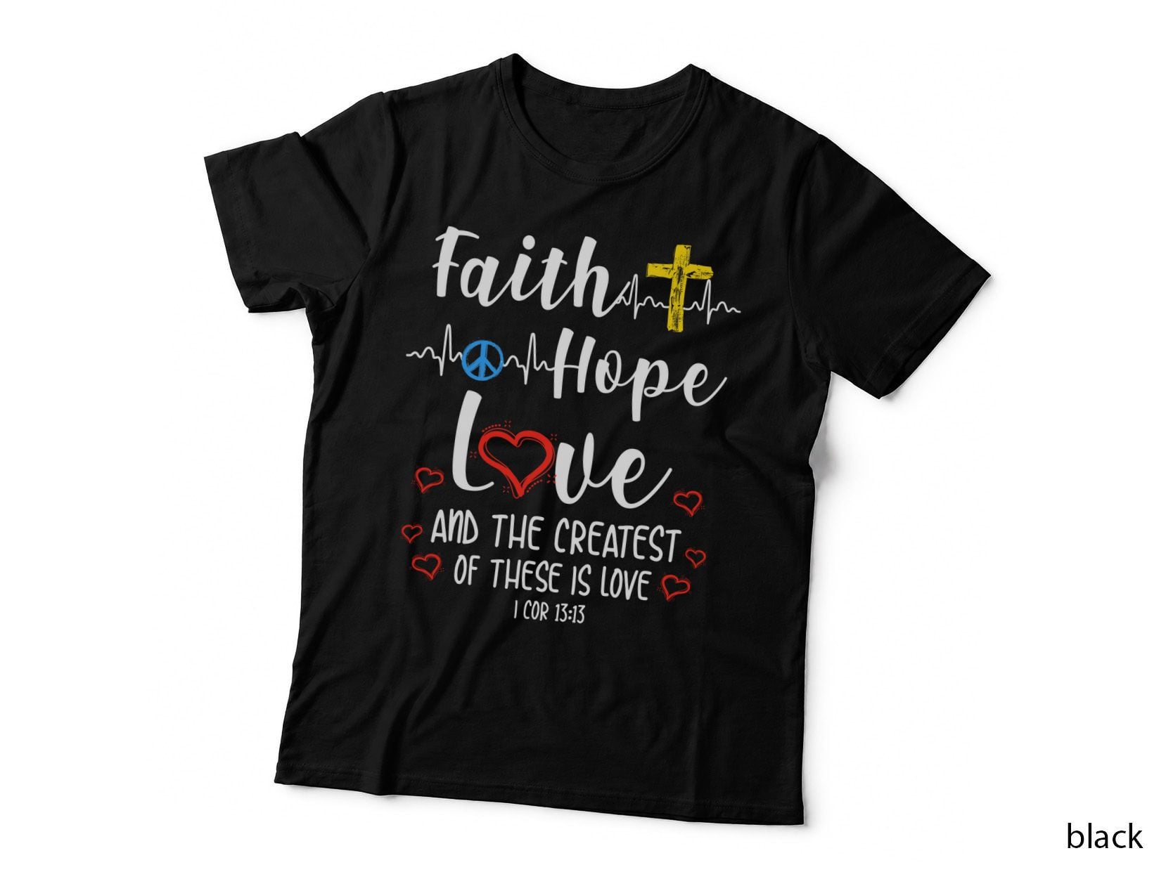 Faith Hope Love T-Shirt, Religious Symbol Print, Christian Apparel
