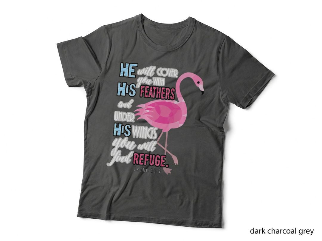 Flamingo Christian Gift, Psalm 91 Bible Verse, Faith T-Shirt