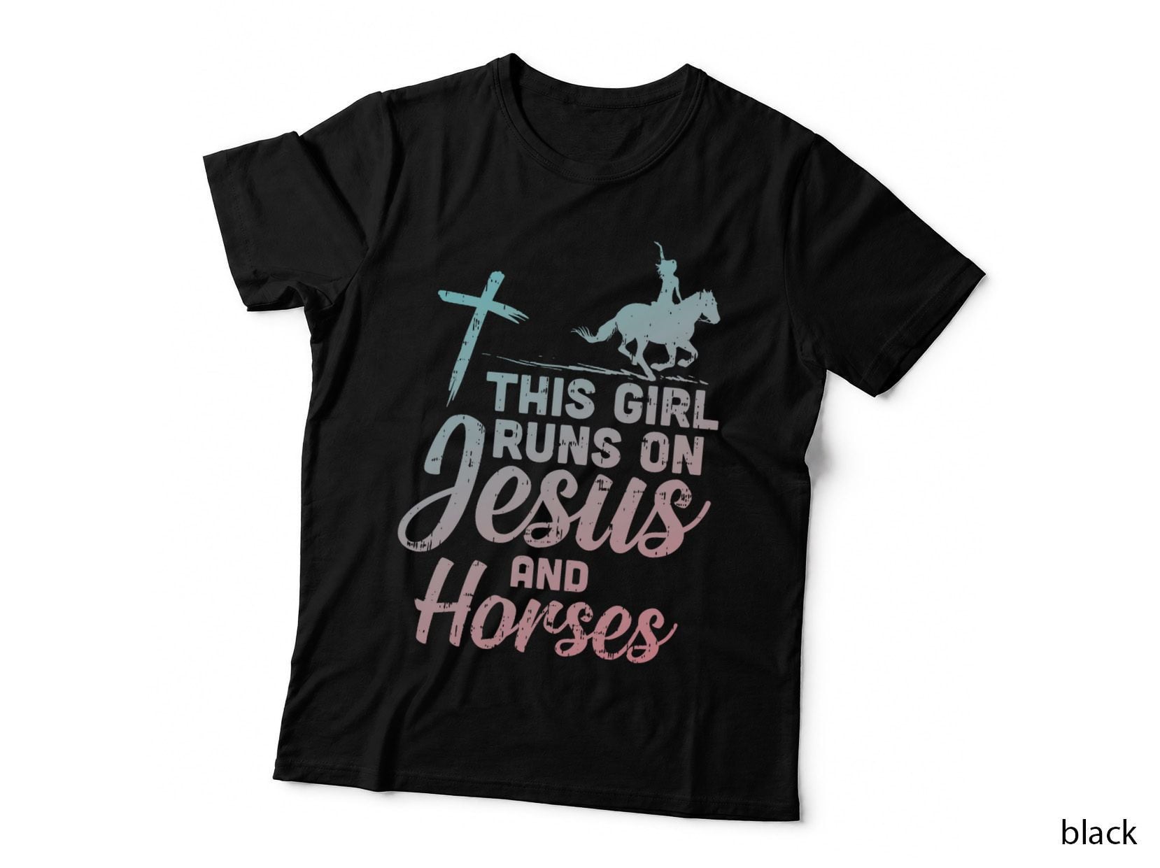 Girl Runs Jesus Horses Christian Horseback Equestrian Gift T-Shirt