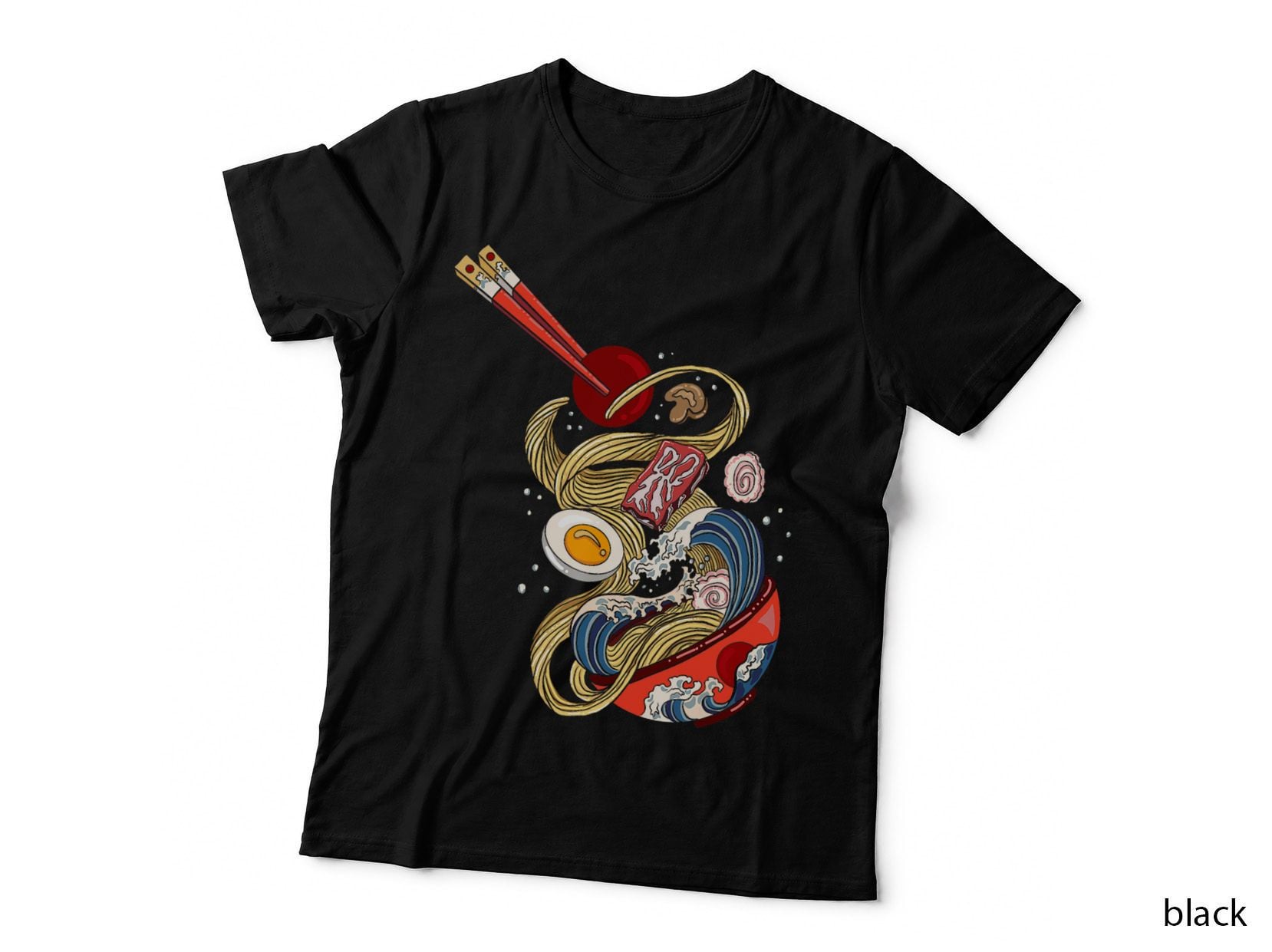 Great Wave Ramen Bowl Exploding Noodles Japanese Art Style T-Shirt