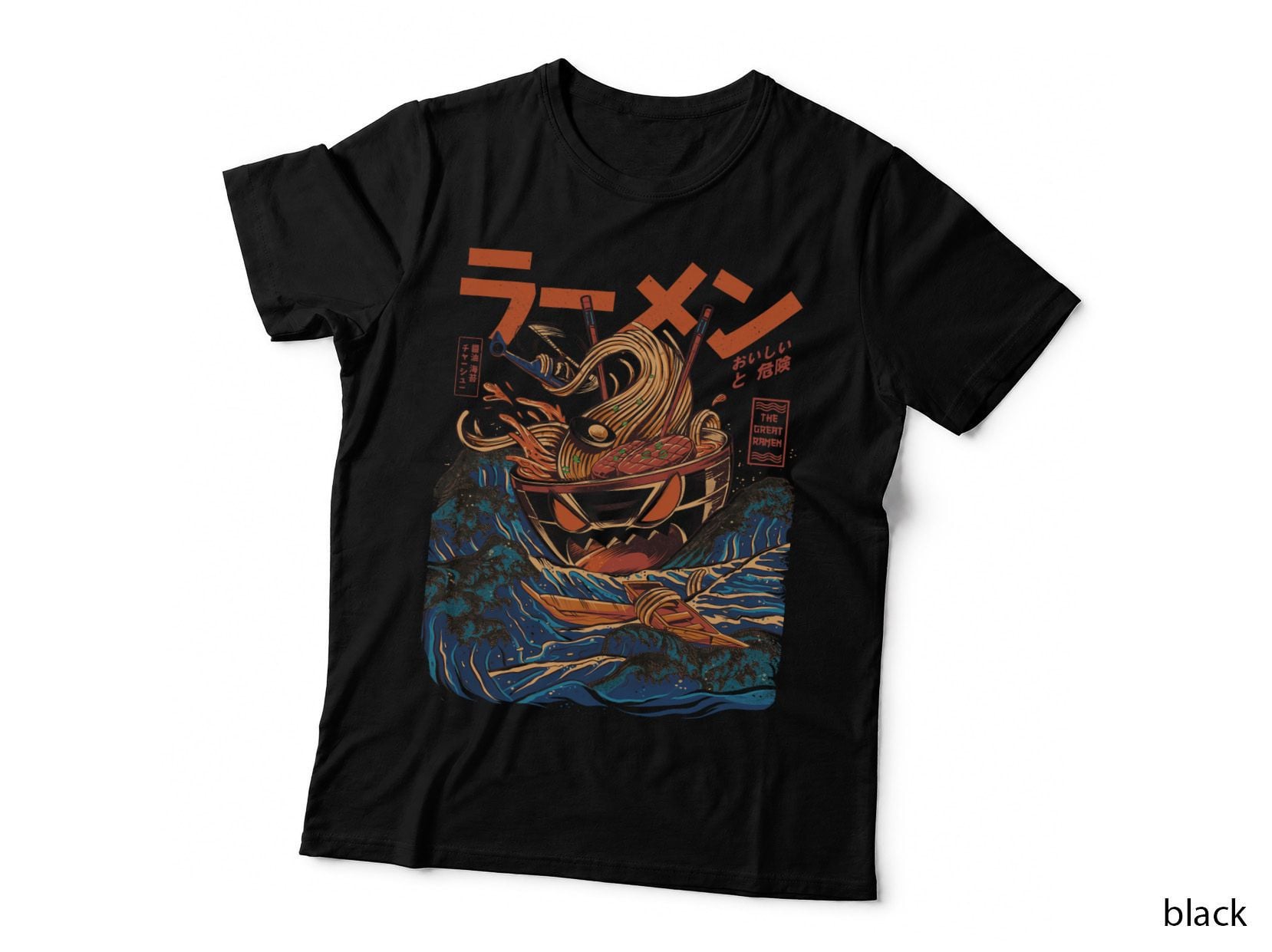 Great Wave Ramen T-Shirt, Japanese Ukiyo-E Parody, Noodle Bowl Monster