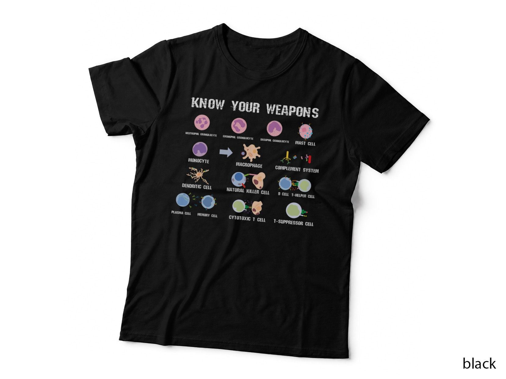 Know Your Weapons Immune Cells T-Shirt, Biology Diagram Chart, Science Nerd