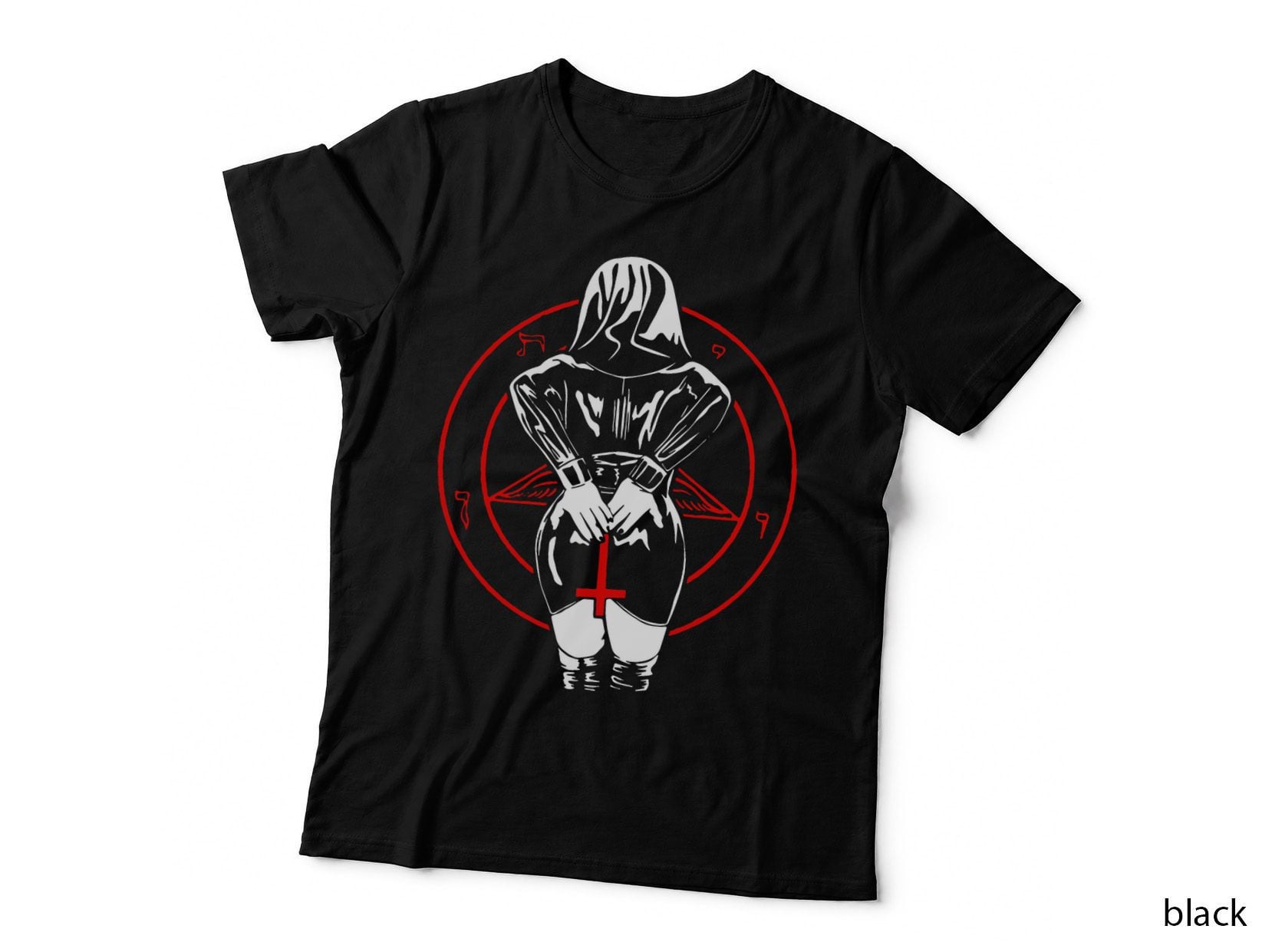 Naughty Nun Inverted Cross Pentagram Gothic Dark Art T-Shirt