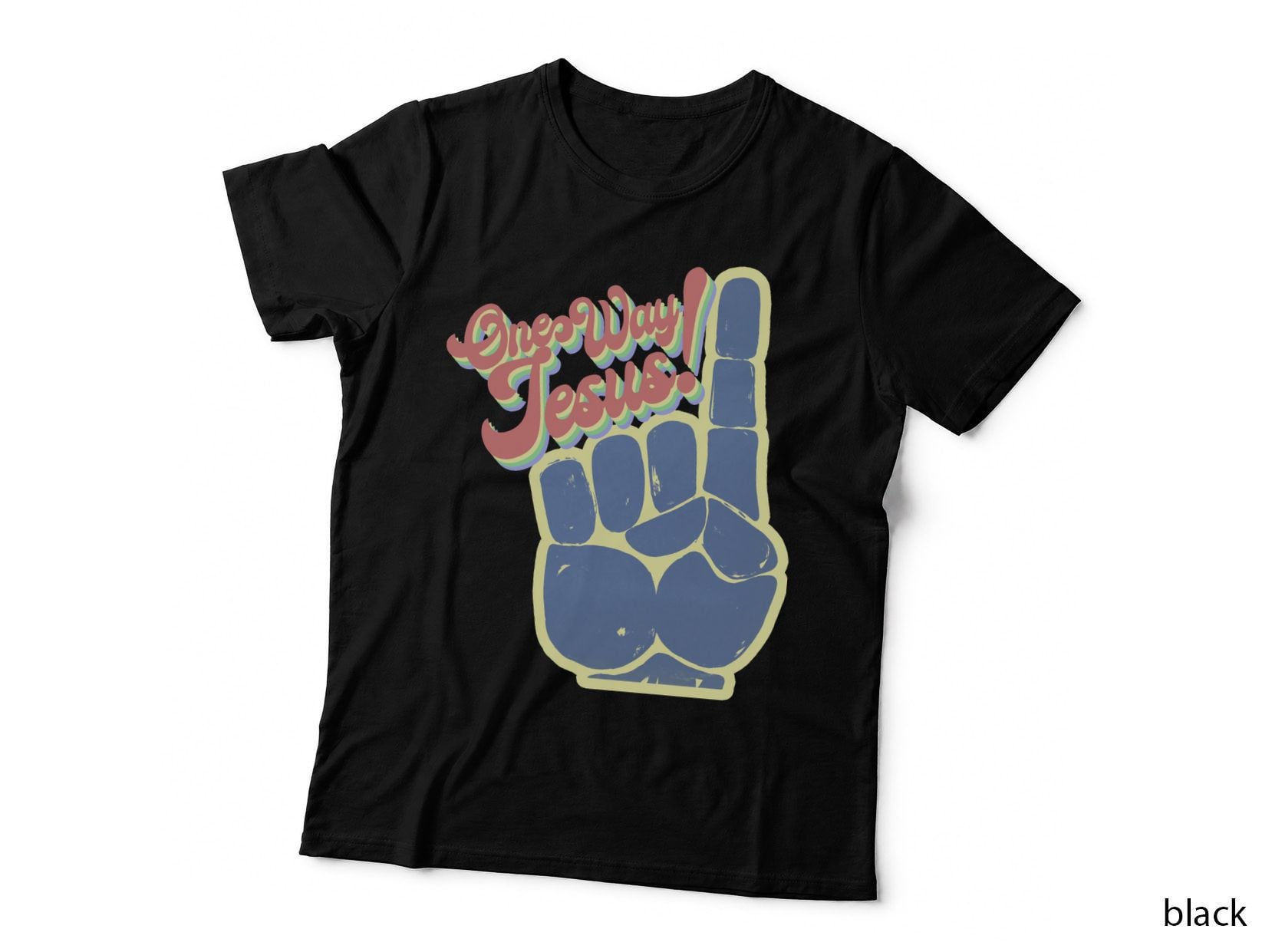 One Way - Jesus - Retro W Finger Pointing up T-Shirt