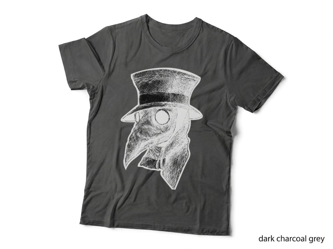 Plague Doctor Ink Sketch Beak Mask and Top Hat, Gothic T-Shirt