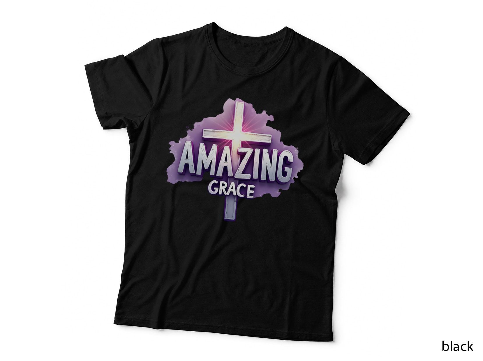 Amazing Grace Cross Treble Clef Christian Music Striped Elegant Design T-Shirt