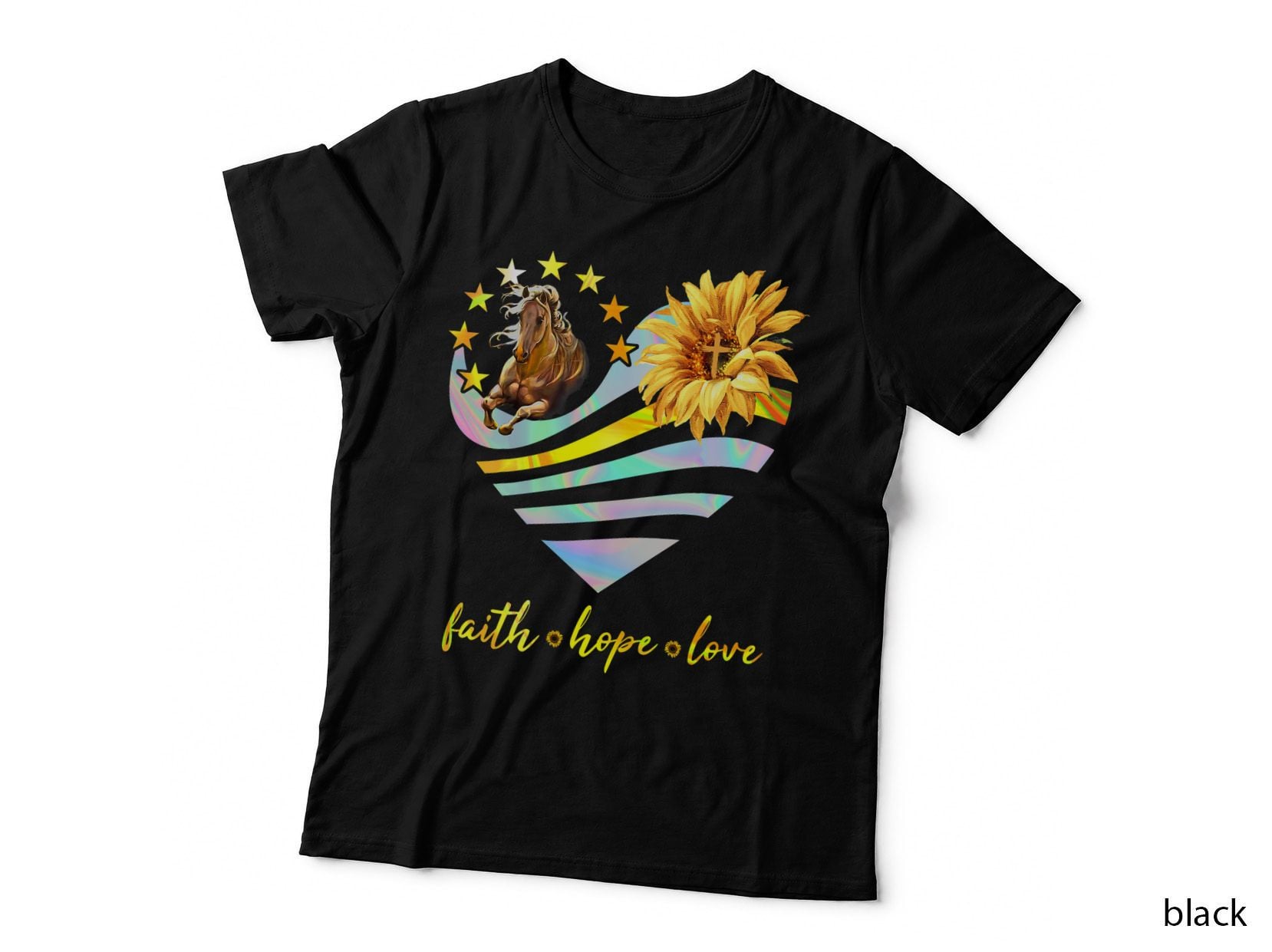 Faith Hope Love Horses Daisy Chirstian God Religious T-Shirt