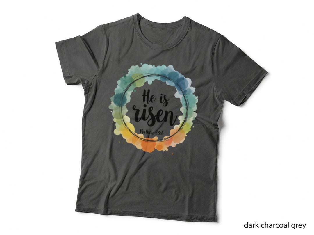 He Is Risen Watercolor Circular Christian Faith Religious Graphic T-Shirt