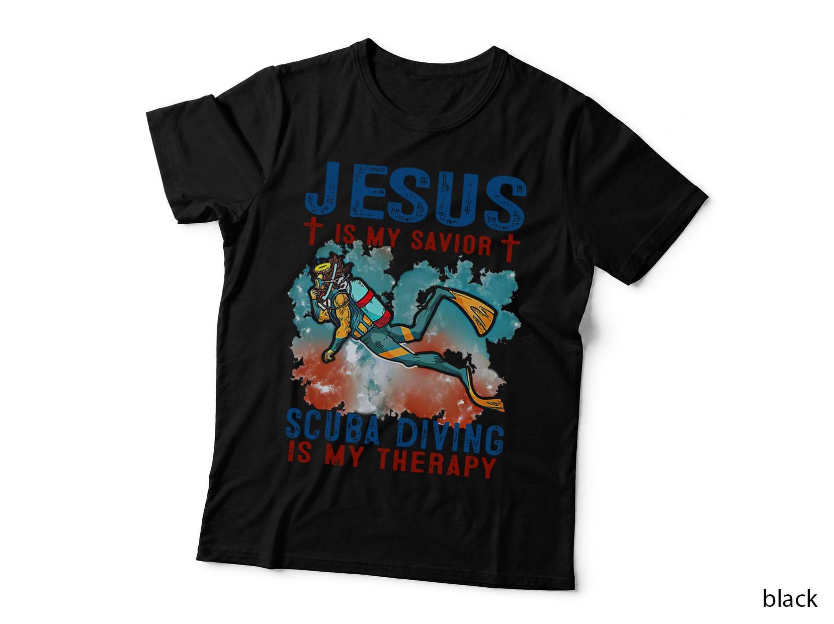 Jesus Is My Savior Scuba Diving Is My Therapy Diver Lover T-Shirt