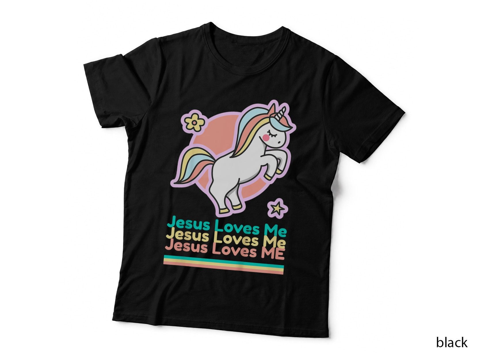 Jesus Loves Me Christian Bible Gift Girls Rainbow Unicorn T-Shirt