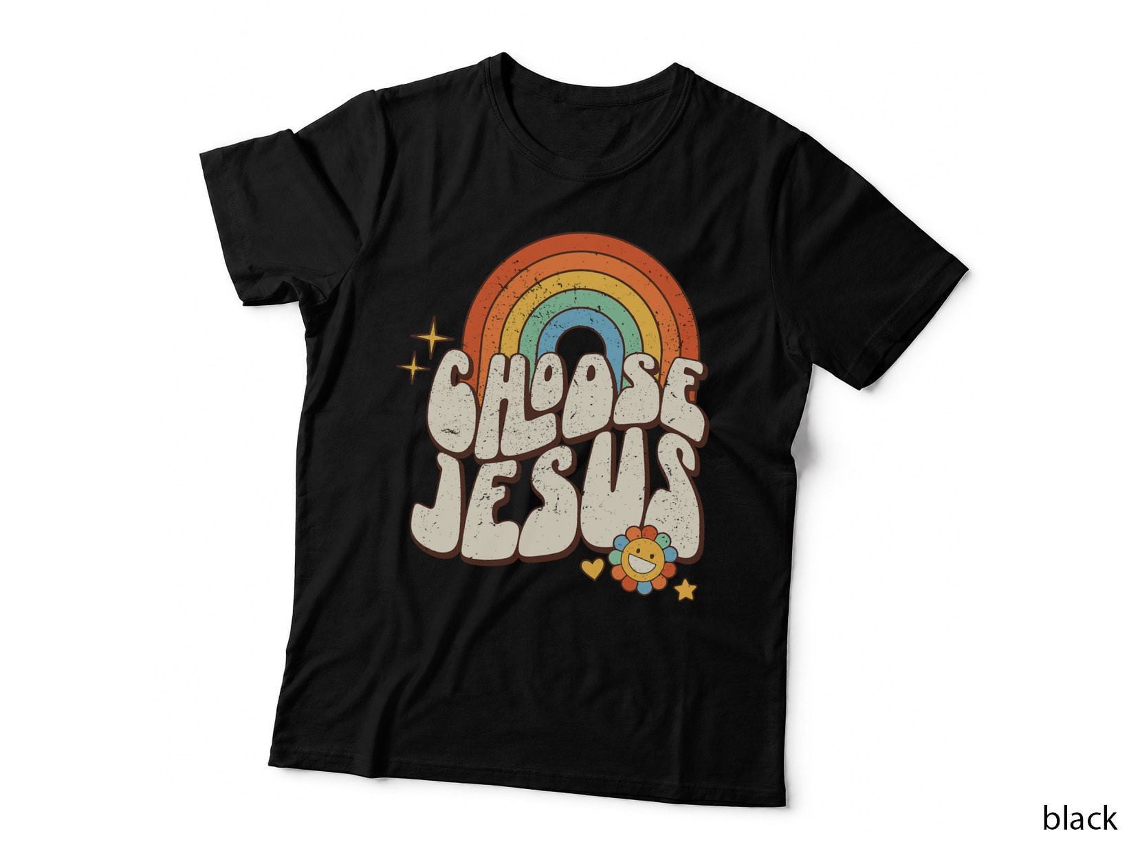 Retro Rainbow Groovy Choose Jesus Christian Religious T-Shirt
