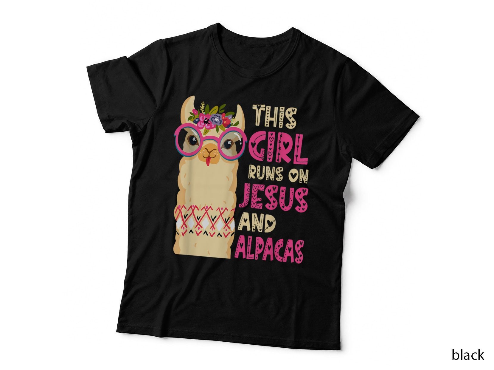 This Girl Runs on Jesus and Alpacas Llama Apparel for Girls T-Shirt