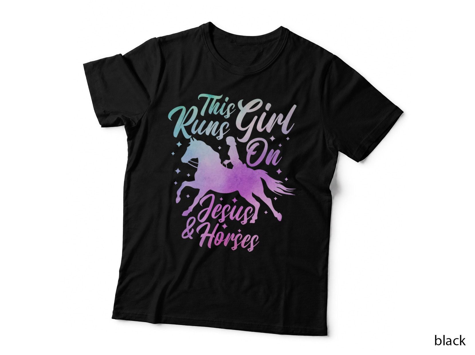 This Girl Runs on Jesus and Horses Christian Equestrian T-Shirt