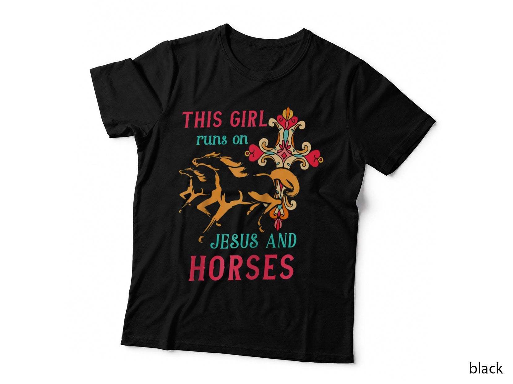 This Girl Runs on Jesus and Horses Color Vintage Equestrian T-Shirt