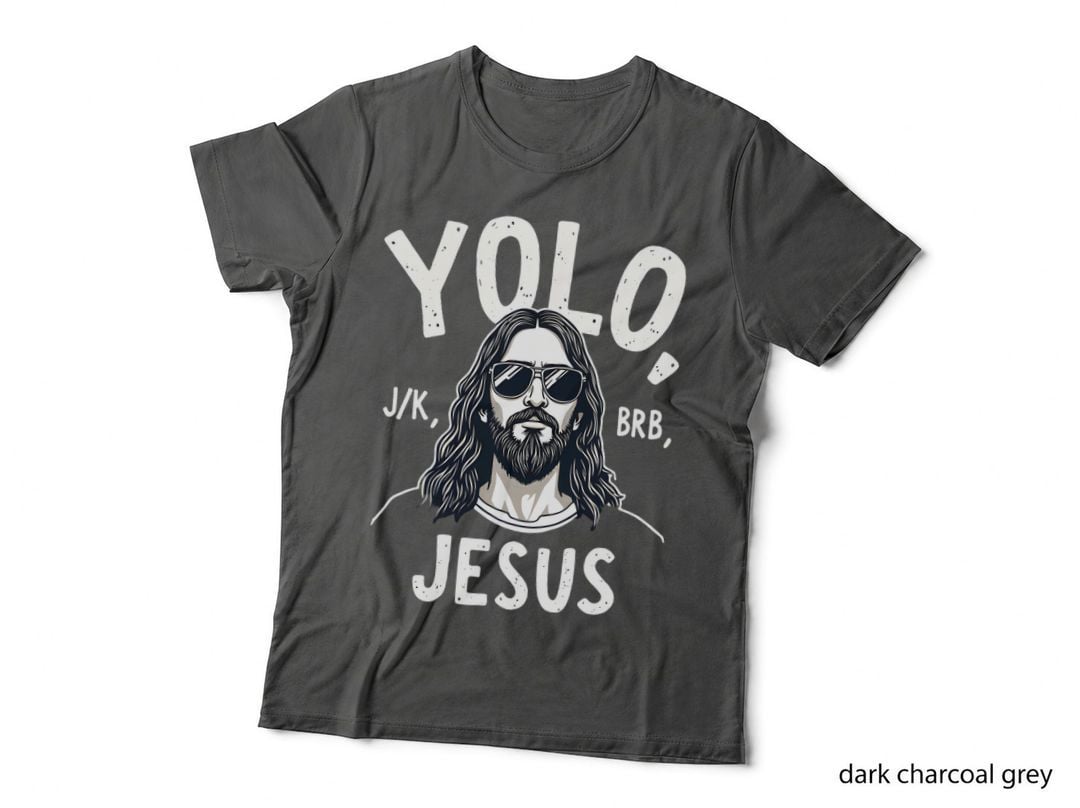 YOLO JK BRB Jesus Humorous Funny Christian Sunglasses Hand-Drawn Design T-Shirt