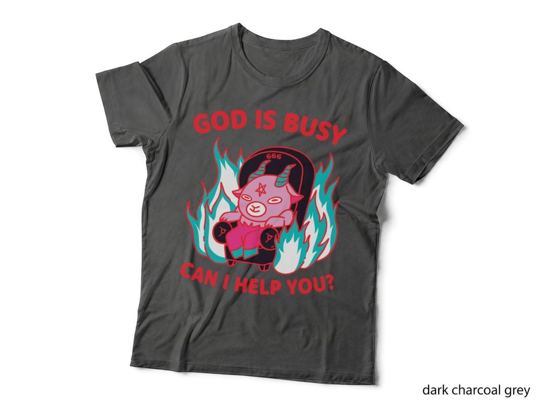 God Is Busy Can I Help You Baphomet Occult Pentagram Satanic T-Shirt