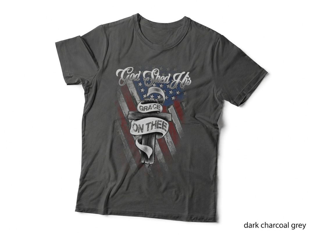 God Shed His Grace on Thee T-Shirt, Patriotic Design, Religious Apparel