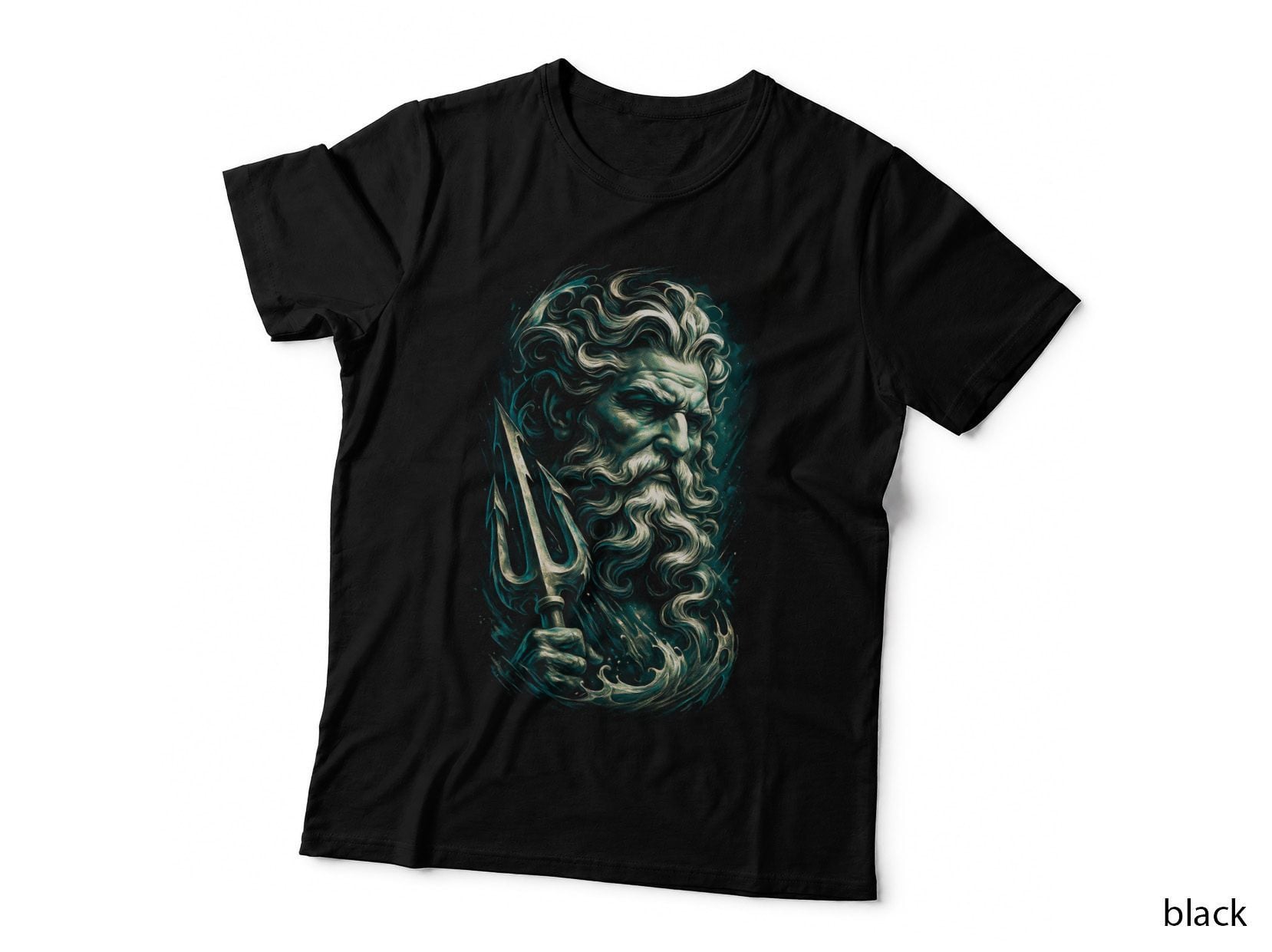Poseidon Sea King T-Shirt, Halftone Greek God Trident Graphic Tee