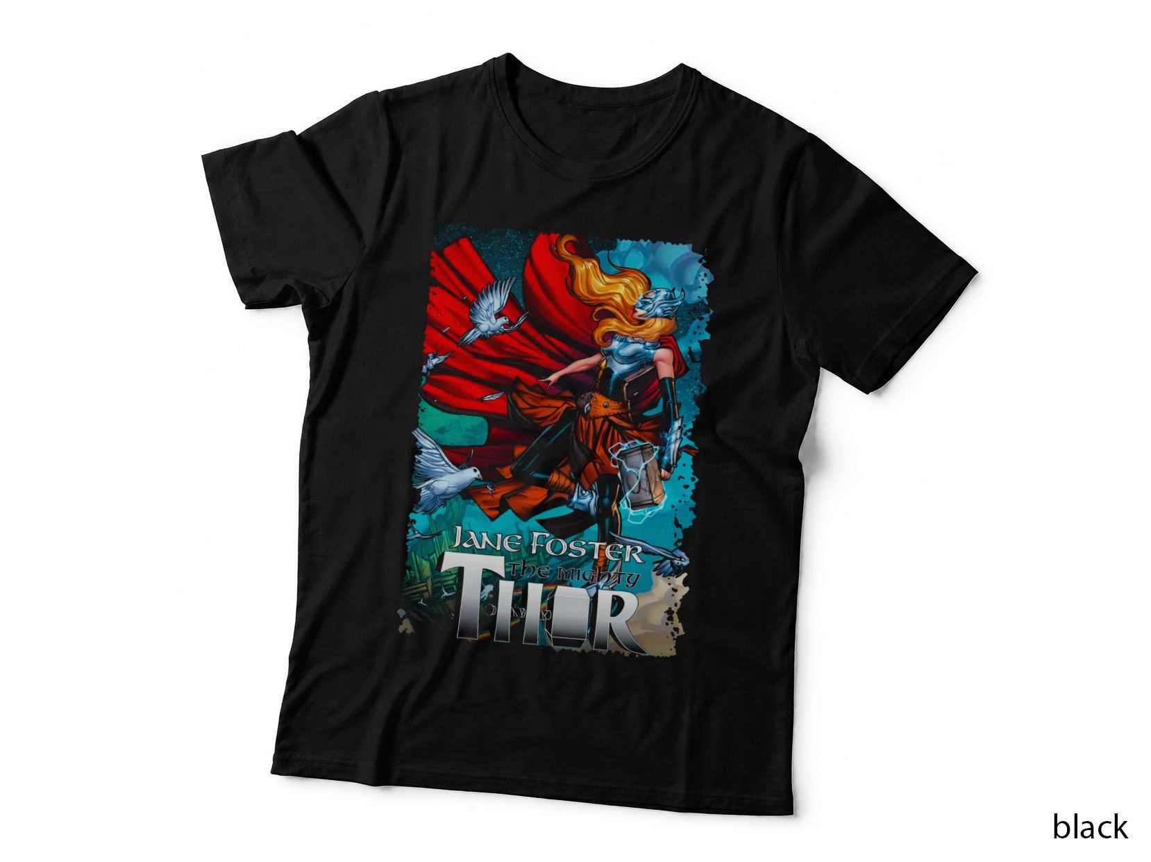 Thor Jane Foster the Mighty Female Red Cape Halftone God T-Shirt