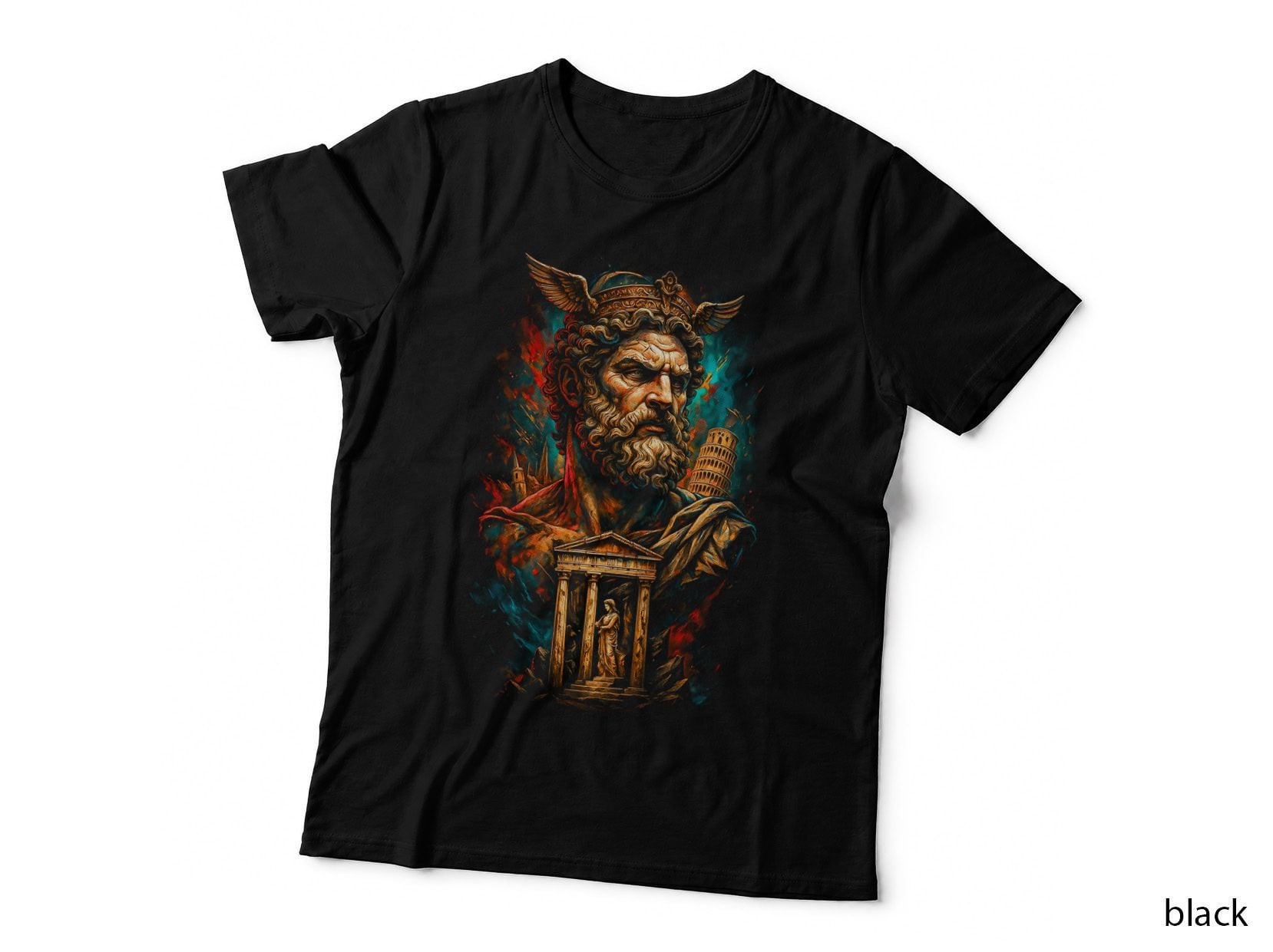 Zeus Olympian T-Shirt, Halftone Greek God of Thunder Graphic Tee