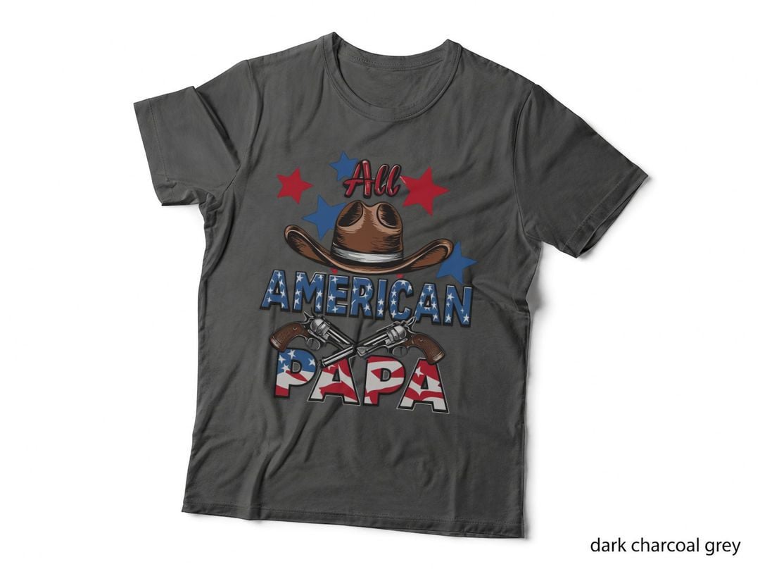 All American Papa Fathers Day T-Shirt, American Cowboy Theme with Stars Graphic