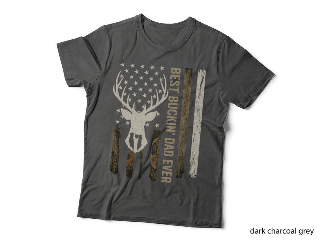 Best Buckin' Dad Ever Fathers Day T-Shirt, Deer Head Silhouette with Stars