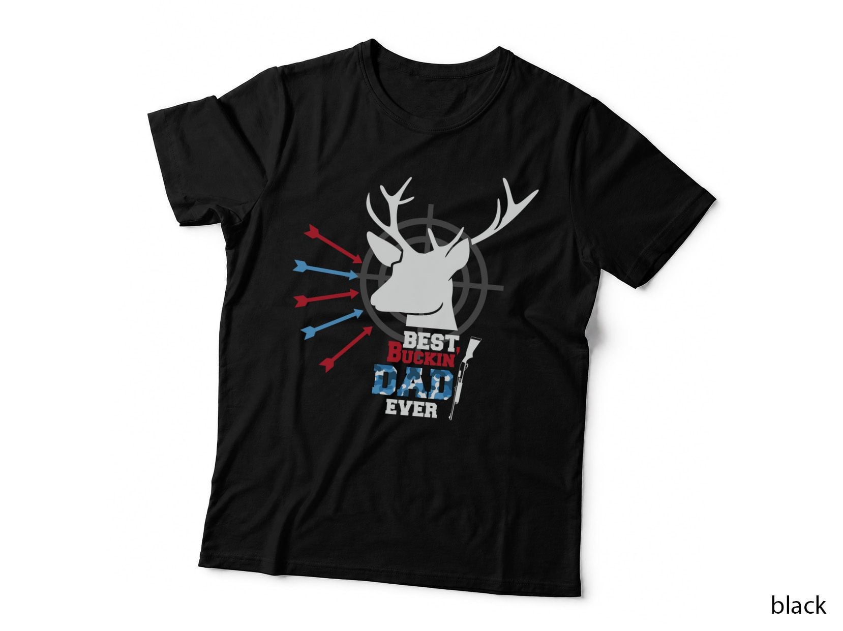 Best Buckin' Dad Ever Hunting T-Shirt, Deer Head Silhouette with Arrows Graphic