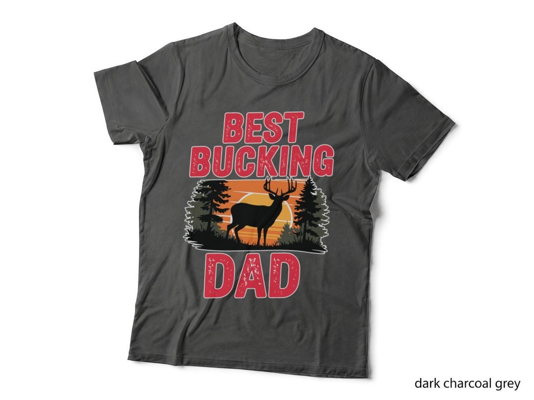 Best Bucking Dad Hunting T-Shirt, Deer Silhouette Forest Sunset Graphic Tee