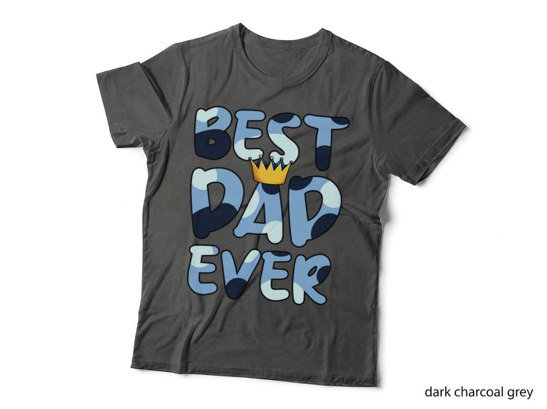 Best Dad Ever Fathers Day T-Shirt, Blue Camouflage Pattern with Crown Graphic