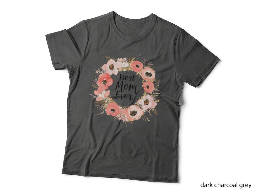 Best Mom Ever Mothers Day T-Shirt, Floral Wreath with Pink Flowers Graphic Tee
