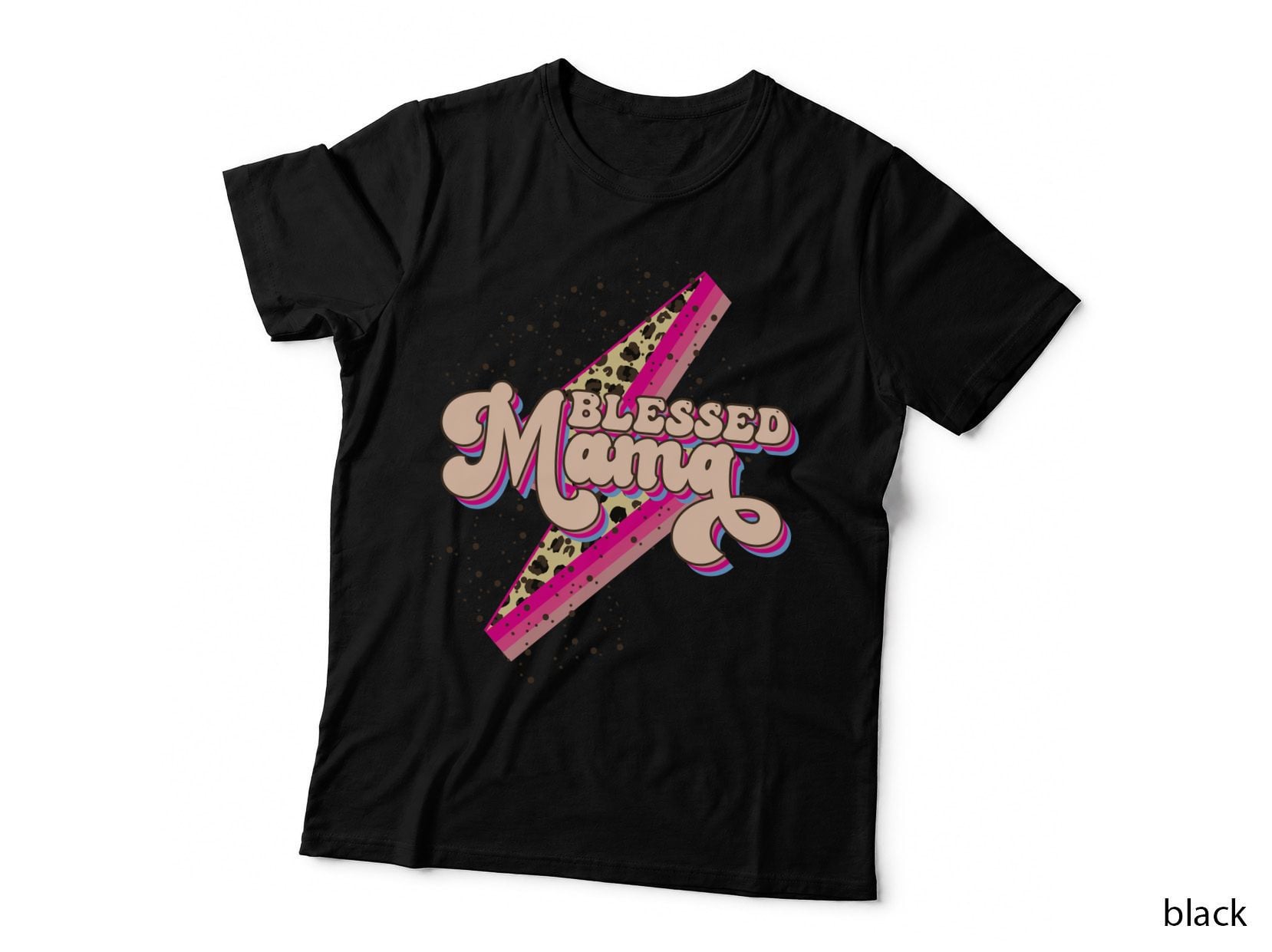 Blessed Mama Mothers Day T-Shirt, Colorful Abstract Cross with Graphic Tee