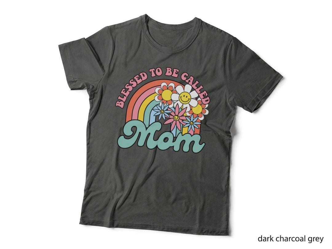 Blessed to Be Called Mom T-Shirt, Rainbow Flowers Mom Graphic Tee