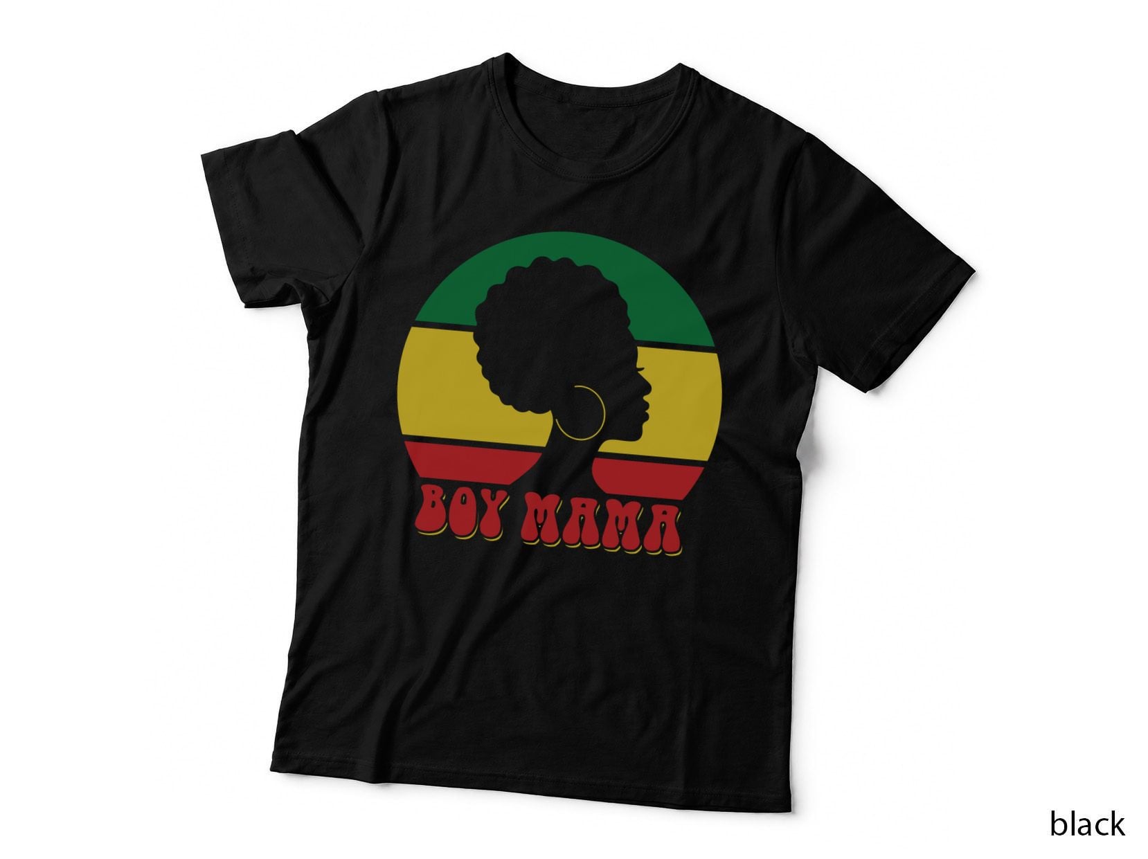 Boy Mama Boy Girl Mom T-Shirt, Afro Silhouette with Rastafarian Graphic Tee