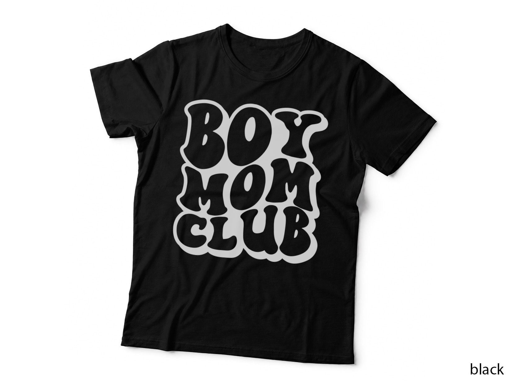 Boy Mom Club Boy Mom T-Shirt, Bold Typography on Dark Background Graphic Tee