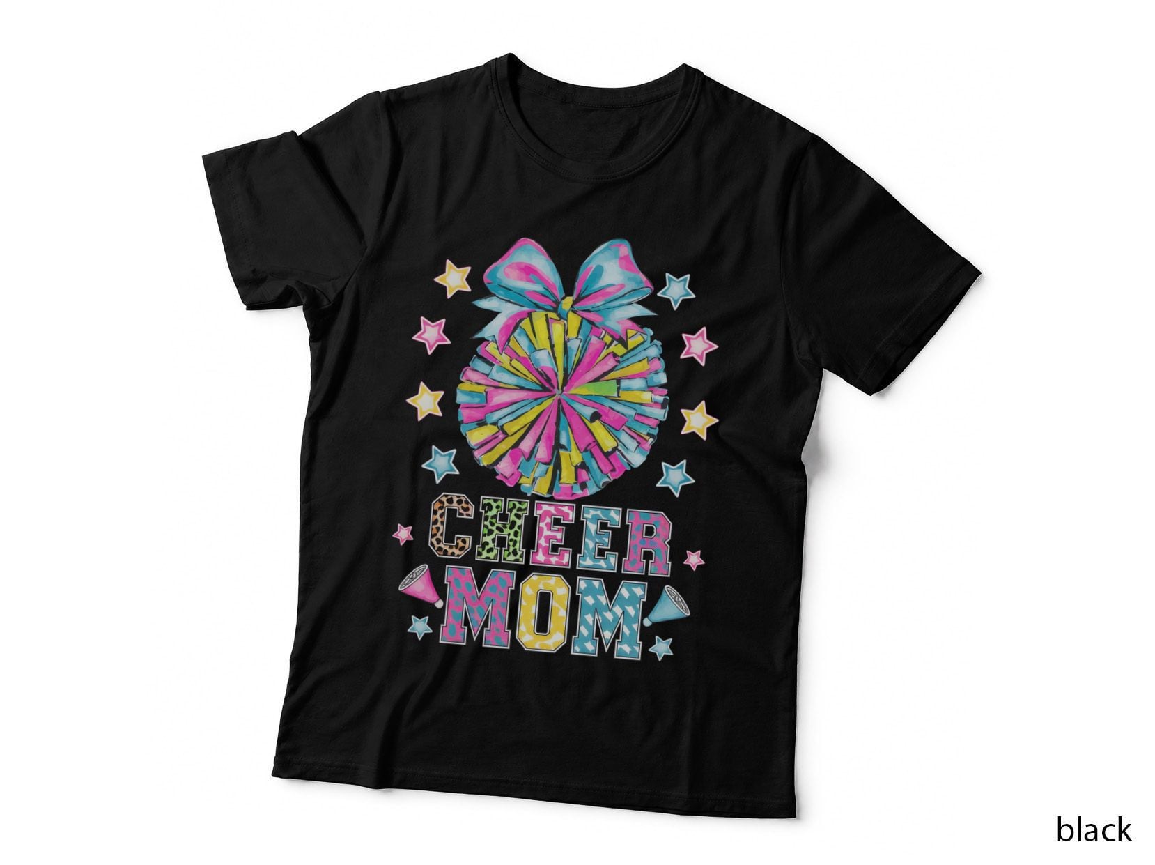 Cheer Mom Cheer T-Shirt, Colorful Cheerleading Pom-Pom with Graphic Tee