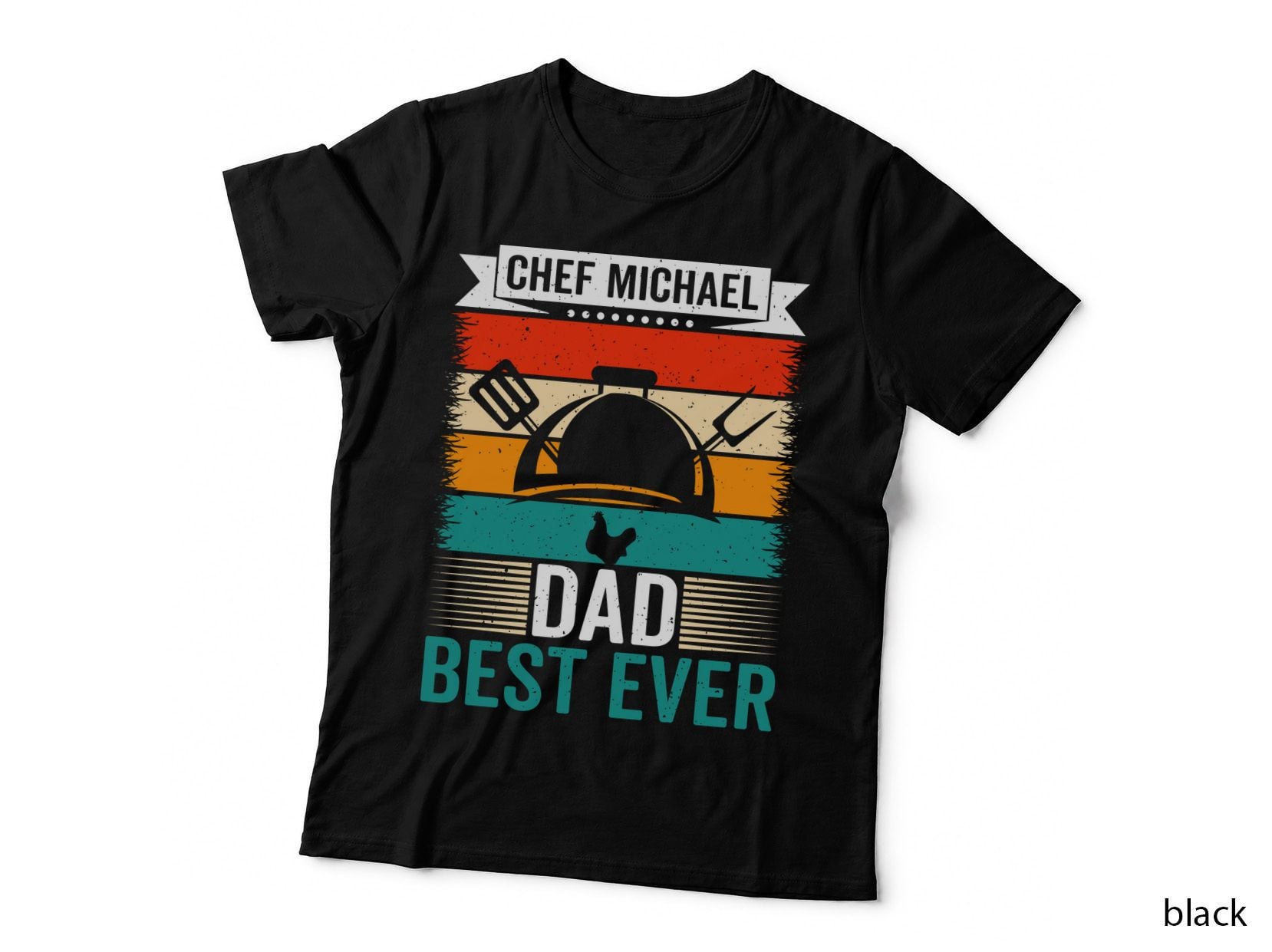 Chef Michael Dad Best Ever Heartbeat T-Shirt, BBQ Grill Utensils Silhouette