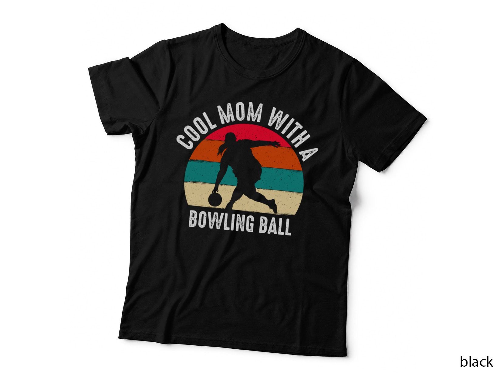 Cool Mom with a Bowling Ball Bowling T-Shirt, Bowling Mom Silhouette Sunset