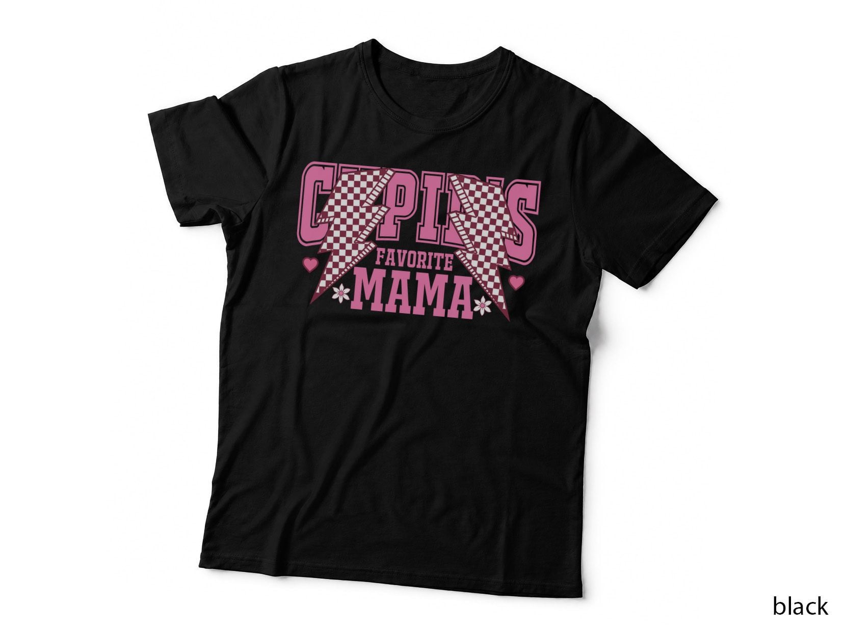 Cops Favorite Mama Pink and Maroon Checkered Lightning Bolt T-Shirt