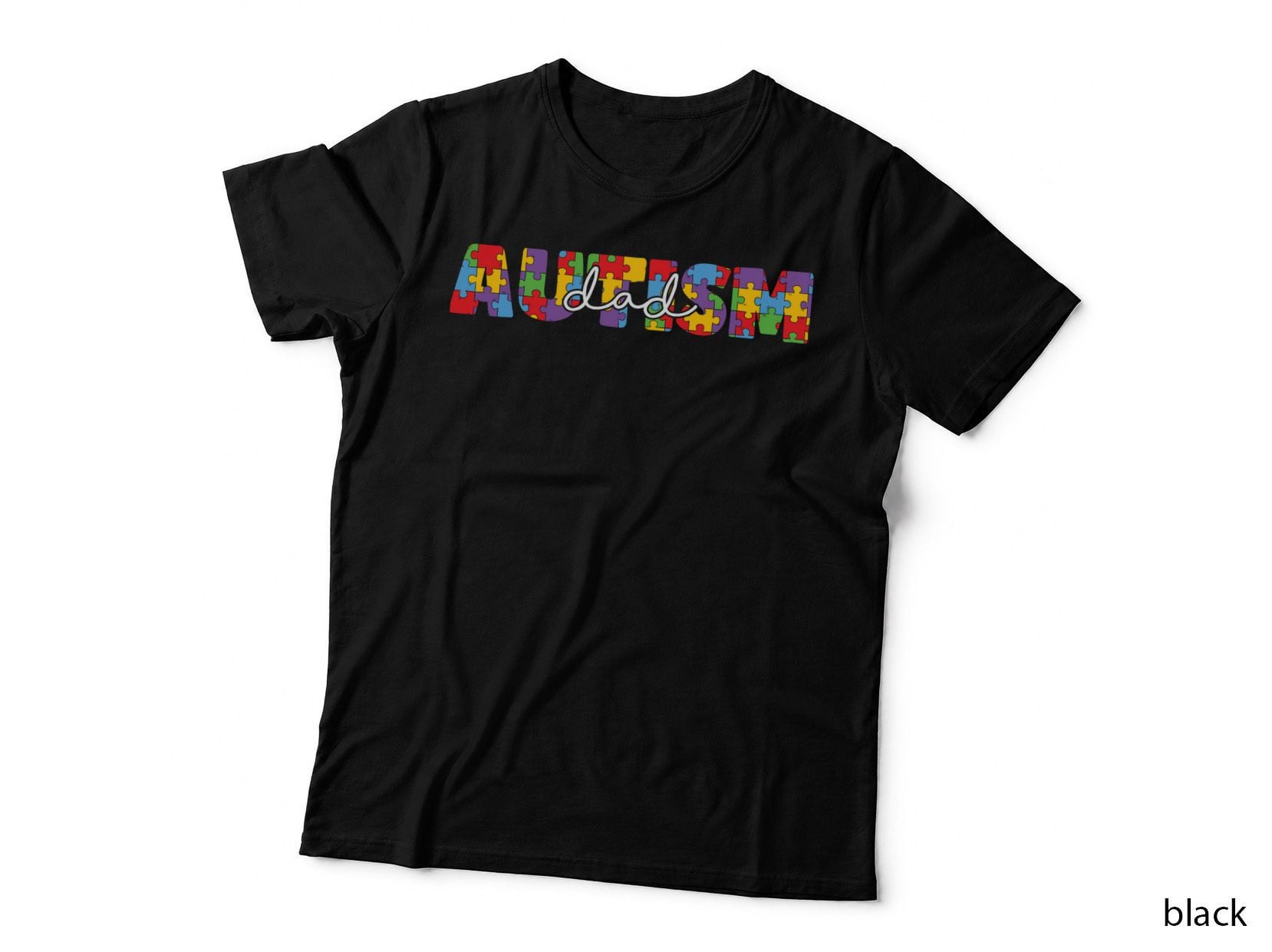 Dad Autism T-Shirt, Colorful Puzzle Pieces Forming a Graphic Tee