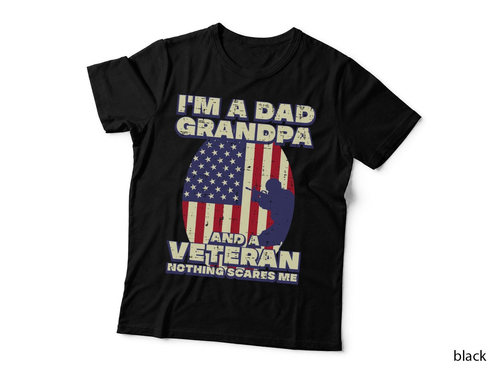 Dad Grandpa Veteran Flag Fathers Grandparent Day Patriot Men T-Shirt