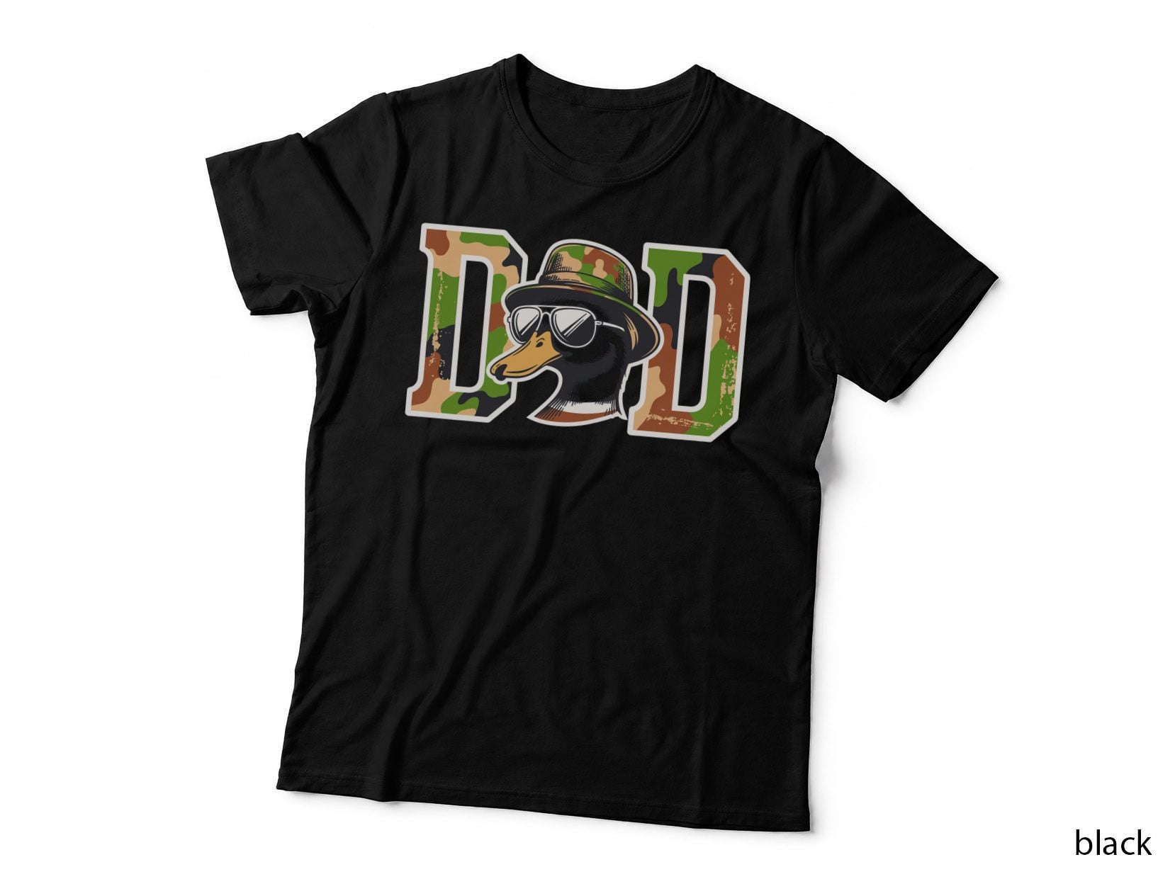 Dad Hunting T-Shirt, Camo Duck with Sunglasses Graphic Tee, Cute Hunting Shirt