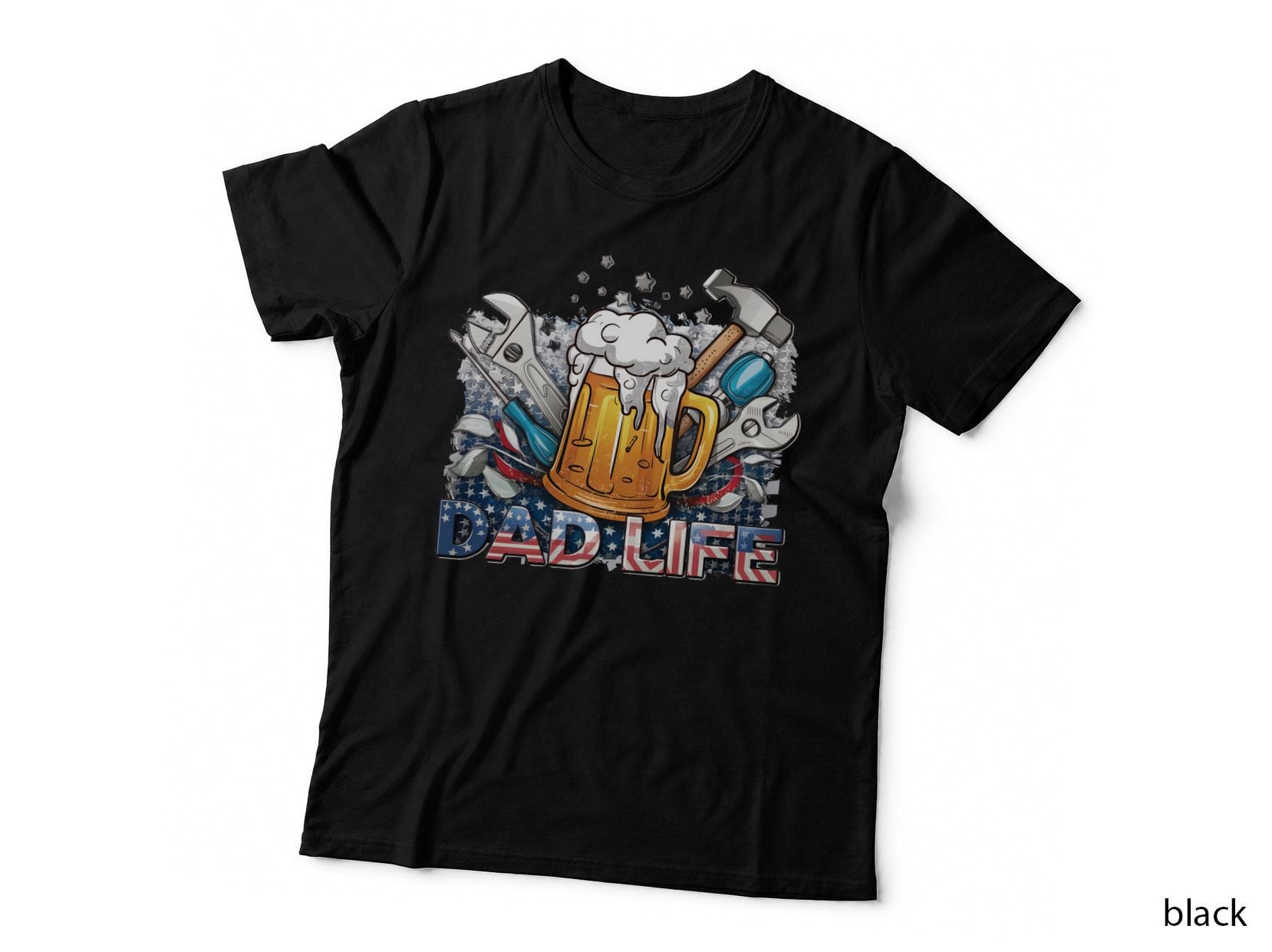 Dad Life Fathers Day T-Shirt, Beer Mug Surrounded by Tools on Graphic Tee